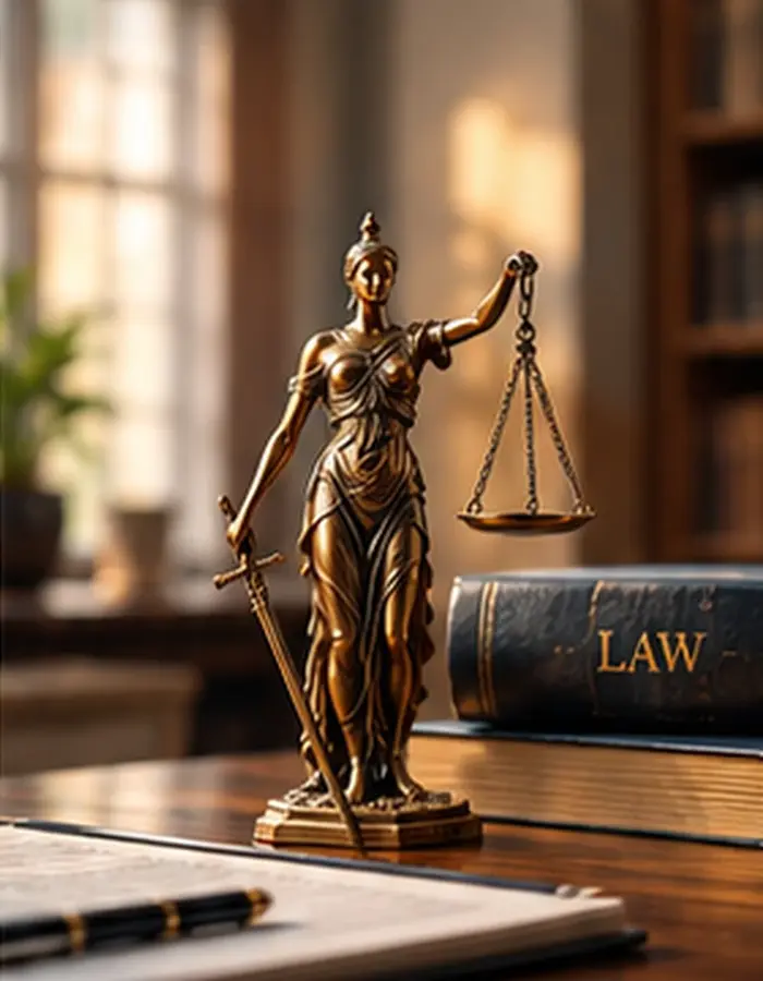 Lady Justice statue in a legal library
